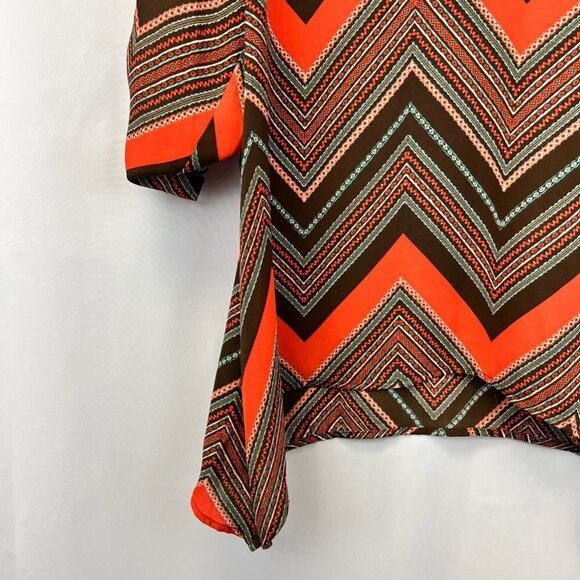 Zac & Rachel Womens Blouse Multicolor Chevron 3/4 Sleeve V Neck Shark Bite M - Picture 9 of 11